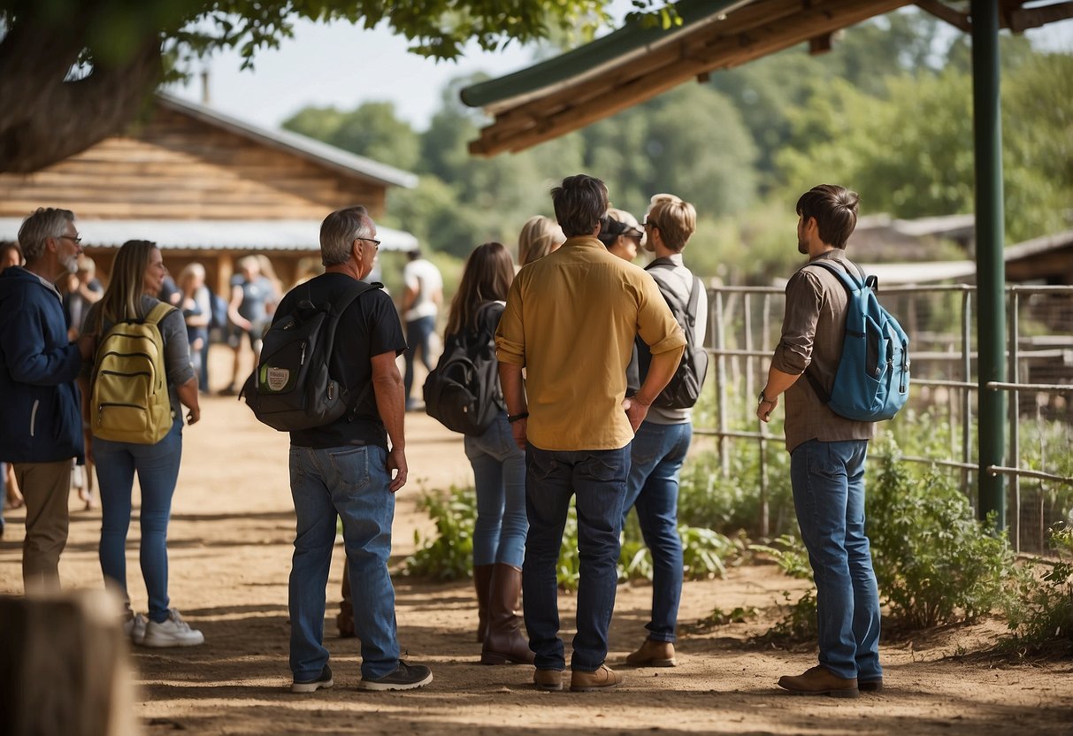 Visitors adhere to posted rules at a farm or zoo, following safety precautions