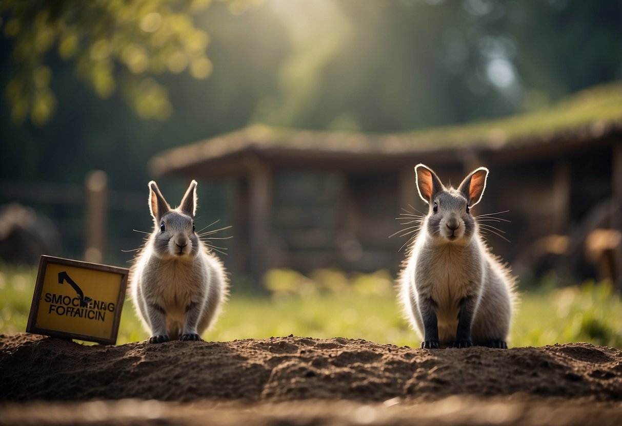 Animals in a farm or zoo are shown with a "no smoking" sign nearby