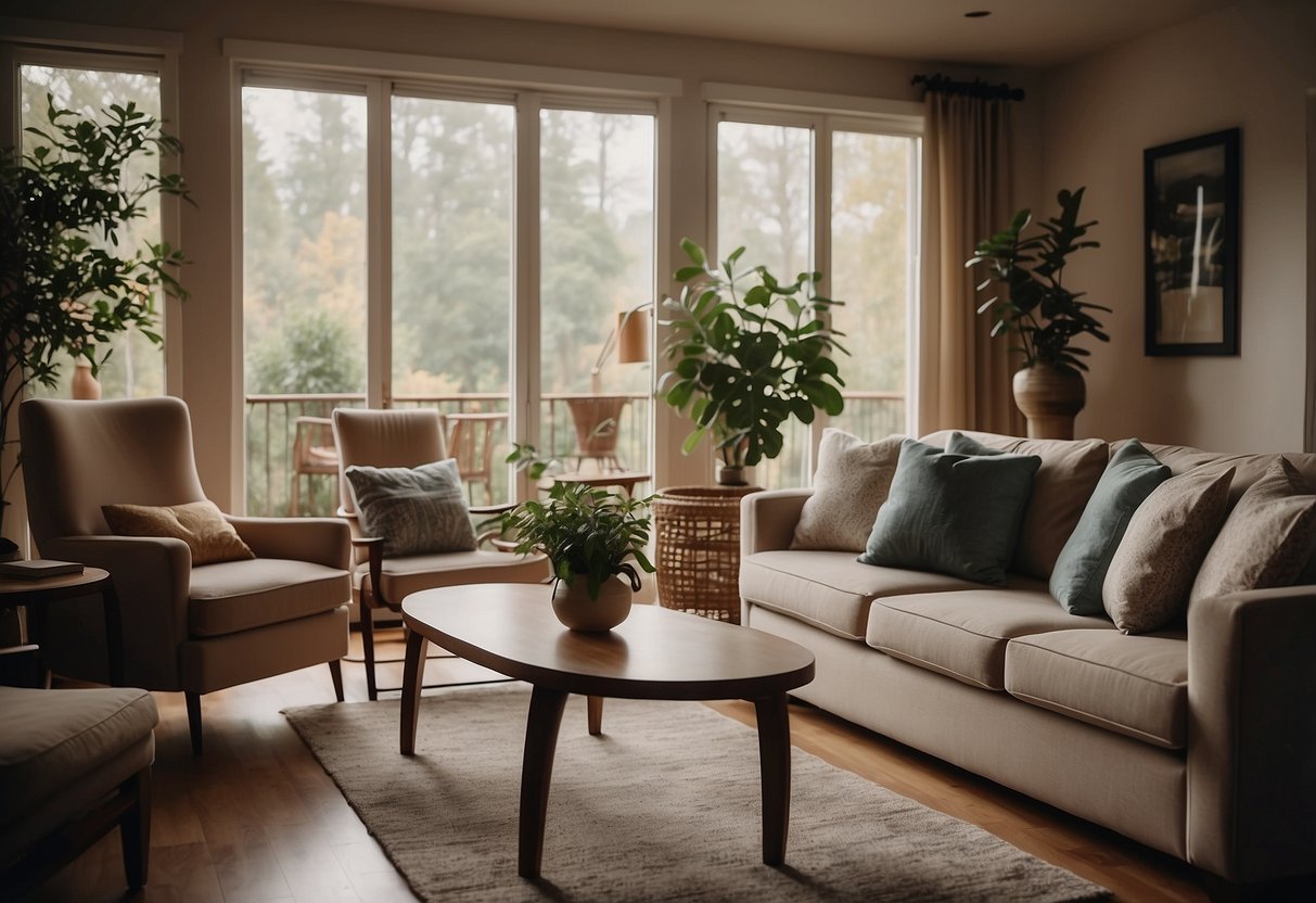 Animals being watched closely in a cozy living room setting, with pet-friendly furniture and safety gates in place