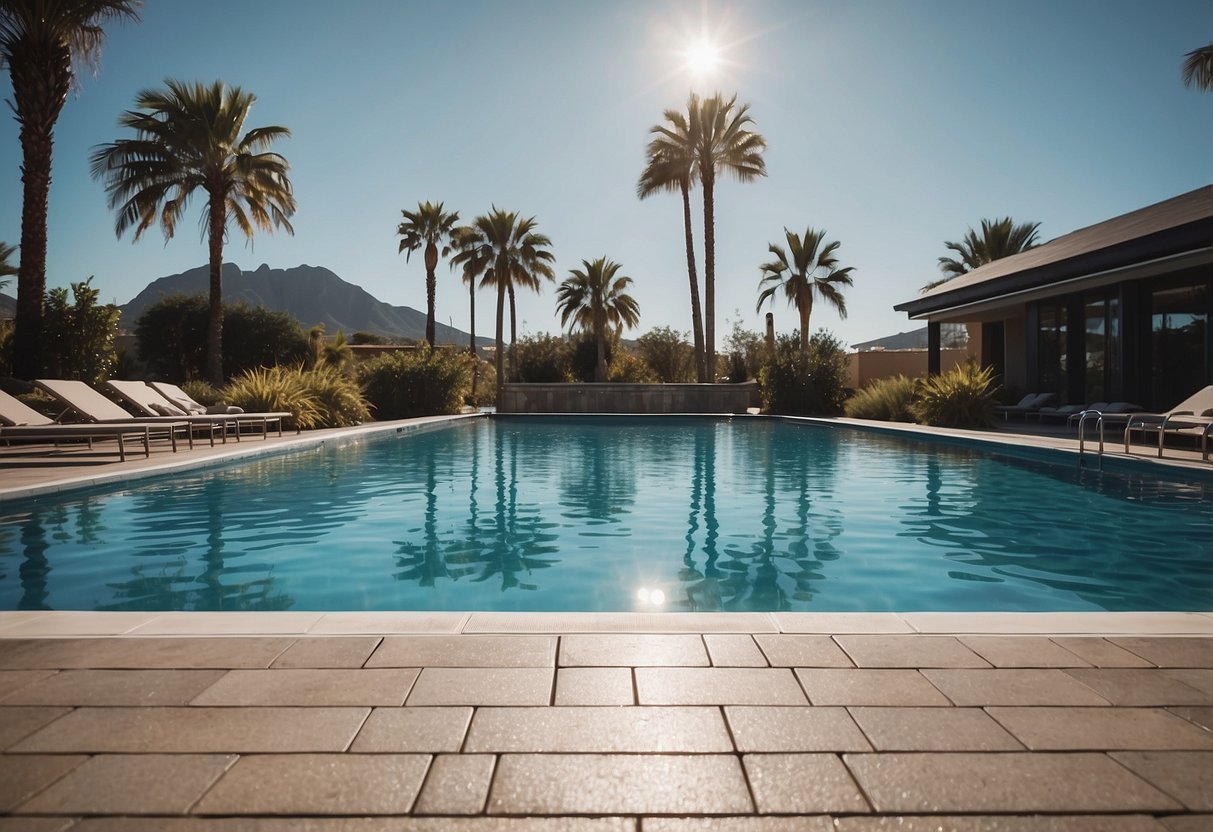 The pool area features anti-slip surfaces, ensuring safety for children