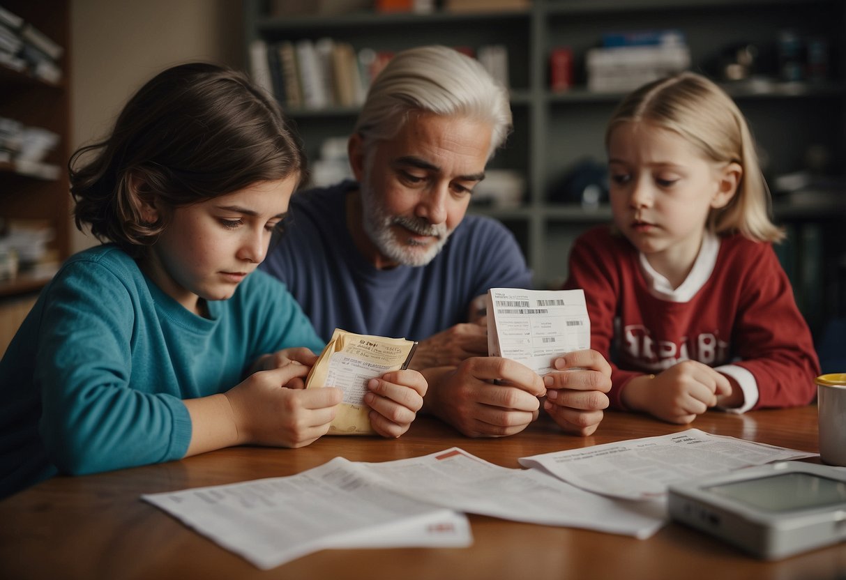 A family sitting calmly together, surrounded by emergency supplies and a list of important phone numbers. A sense of preparedness and composure in the midst of potential chaos