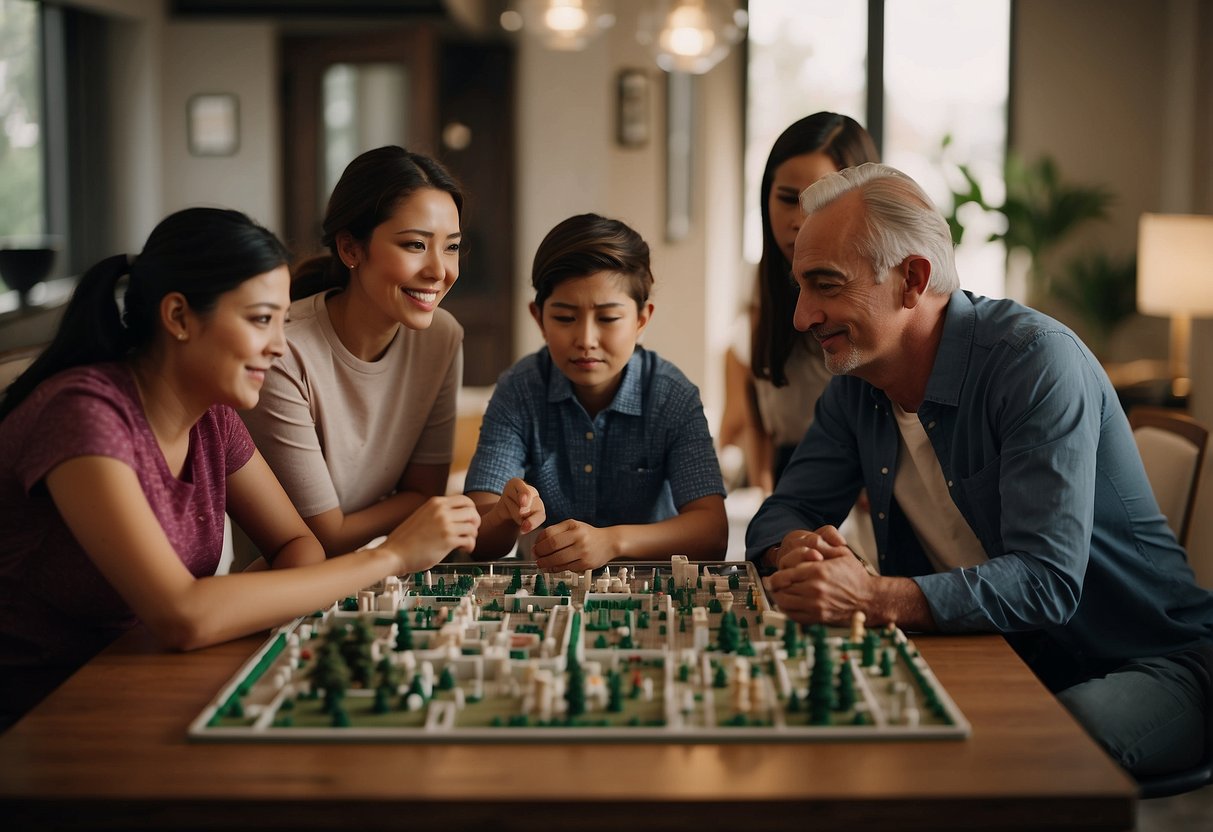 Family members gather calmly, assigning roles in an emergency. A sense of unity and organization is evident as they work together to handle the situation