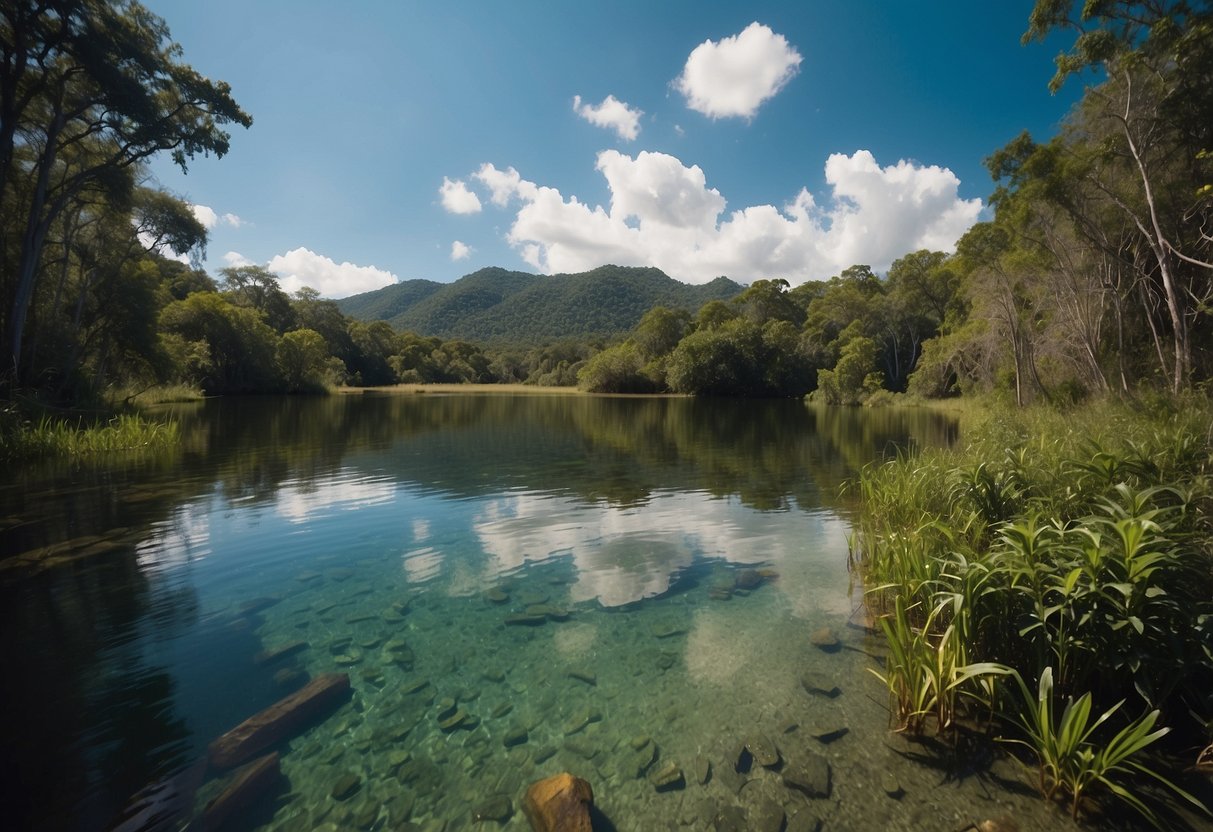 Crystal River, calm waters, lush greenery, kayaks gliding, wildlife thriving, conservation efforts evident