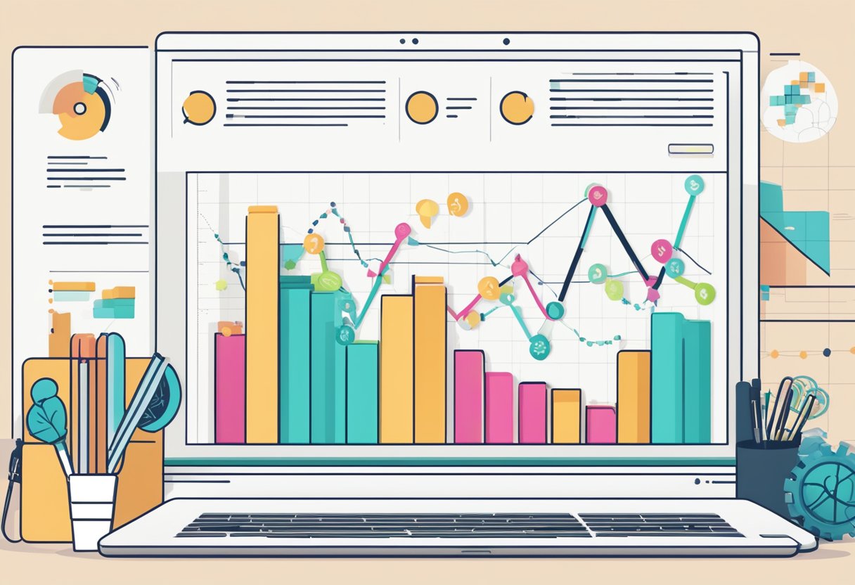 A computer screen displaying "Venta de Cursos en Línea 8 Mejores Alternativas de Monetización" with a graph showing increasing profits