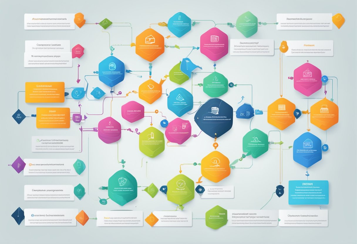 A colorful flowchart showcasing 8 different monetization options, with clear labels and arrows connecting each alternative