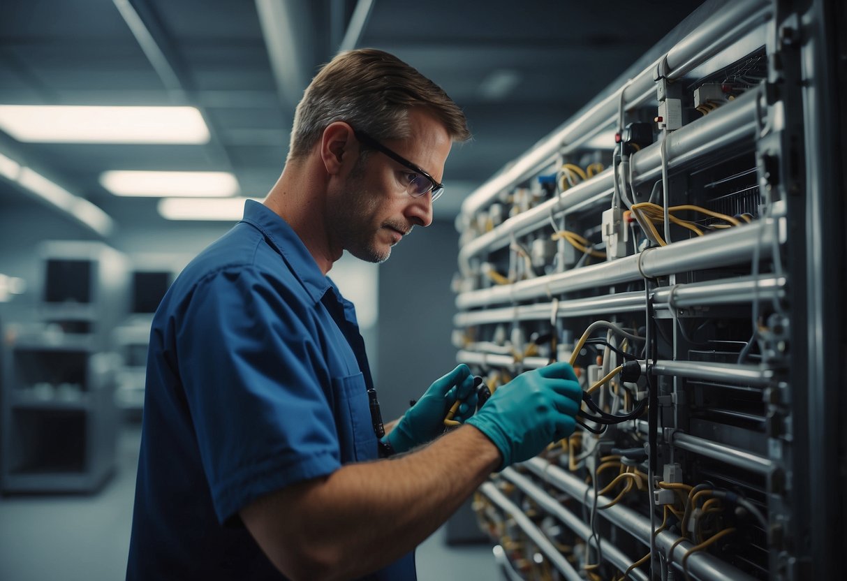 A technician inspects and cleans HVAC system components, ensuring optimal performance for enhanced comfort