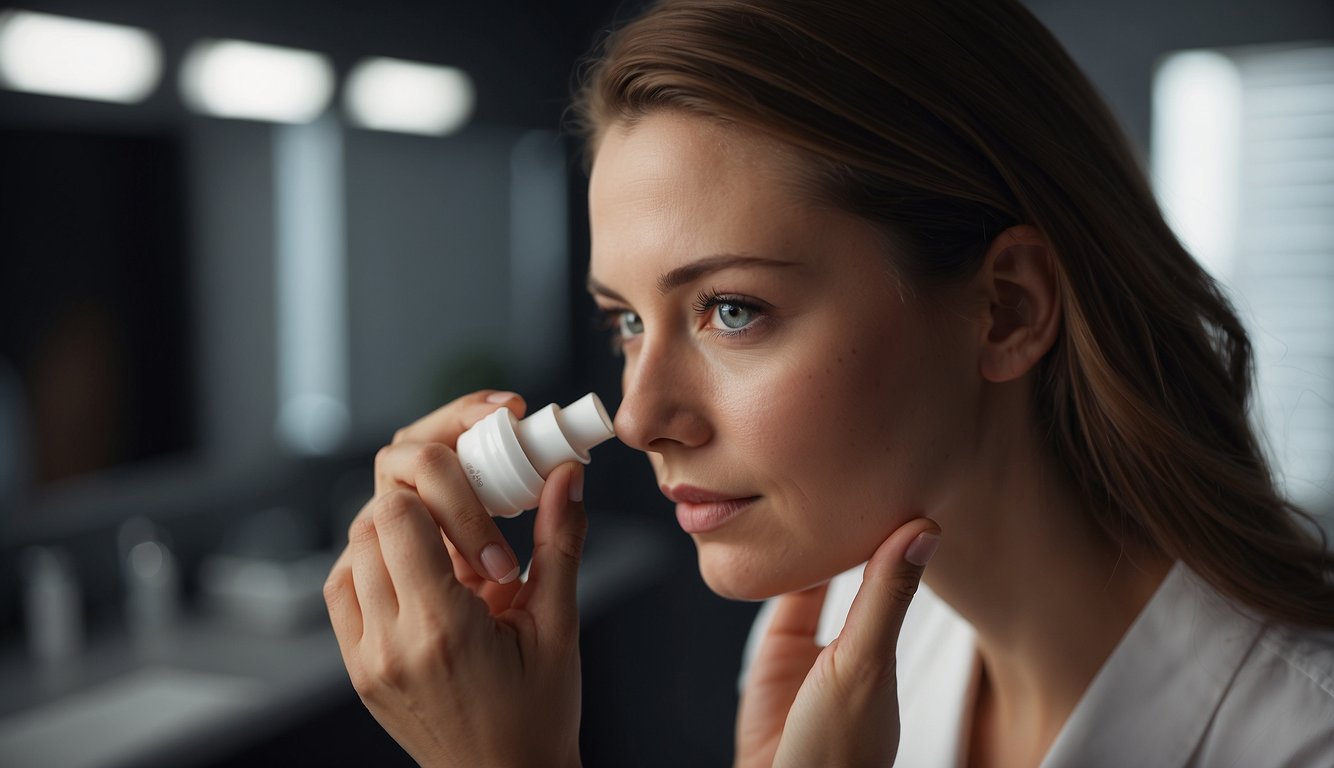 A woman applies firming eye cream to her skin, identifying skin issues