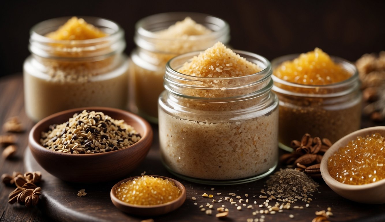 A luxurious array of exclusive ingredients displayed in the Scrubber body scrub