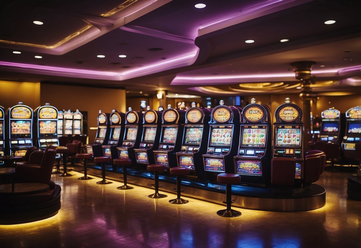 Emojino Casino: Bright, colorful, and lively. Slot machines, card tables, and a bustling atmosphere. Vibrant emojis and playful graphics adorn the walls and decor