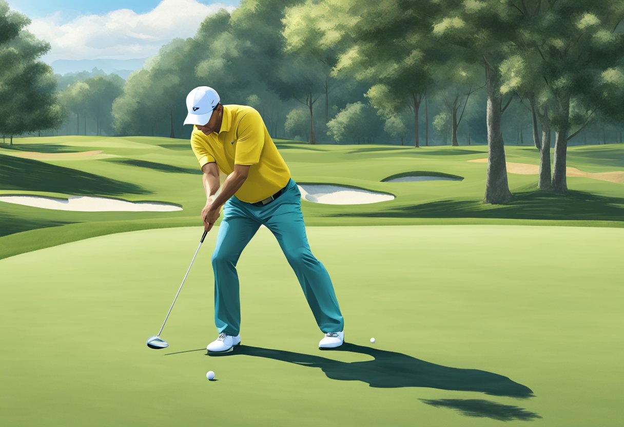 A golfer swings a club, captured by video analysis software for improvement