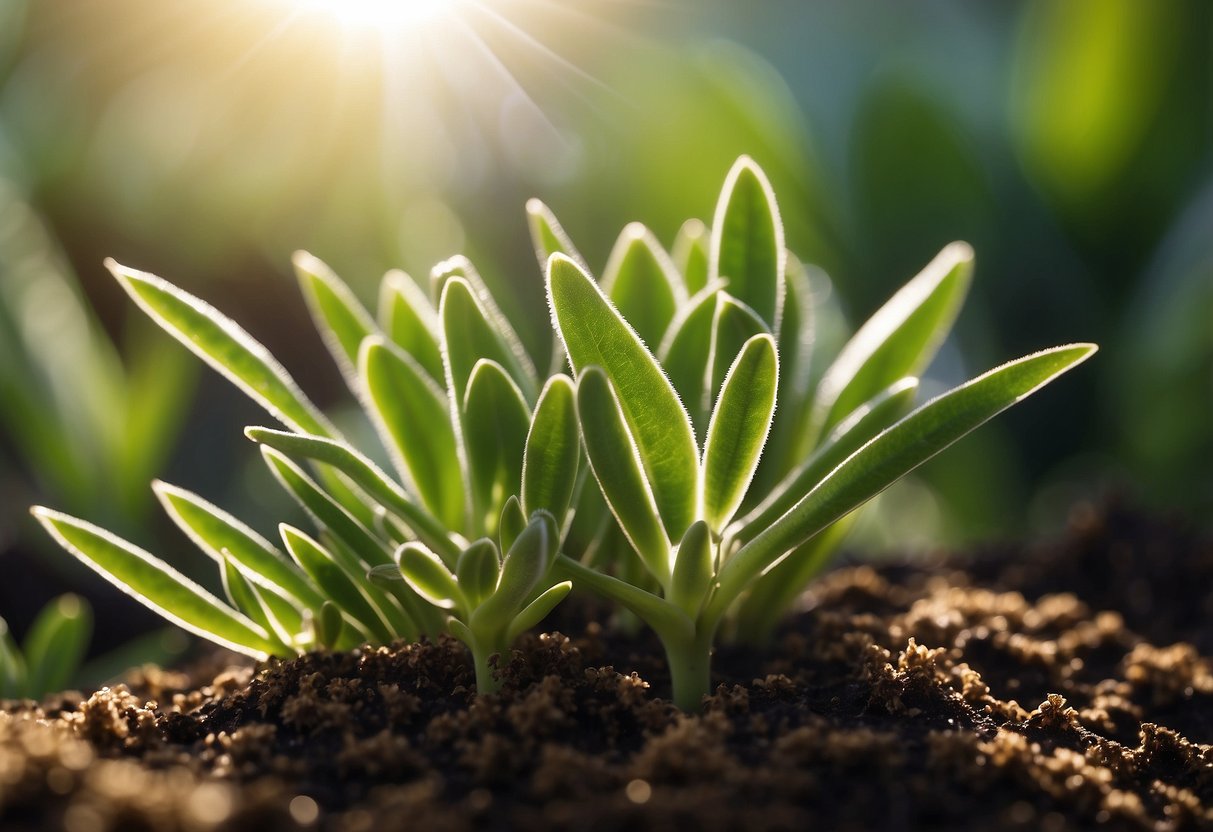 Mother of millions plant thrives in bright, indirect sunlight with well-draining soil. Its long, fleshy leaves sprout tiny plantlets along the edges, creating a lush, cascading effect
