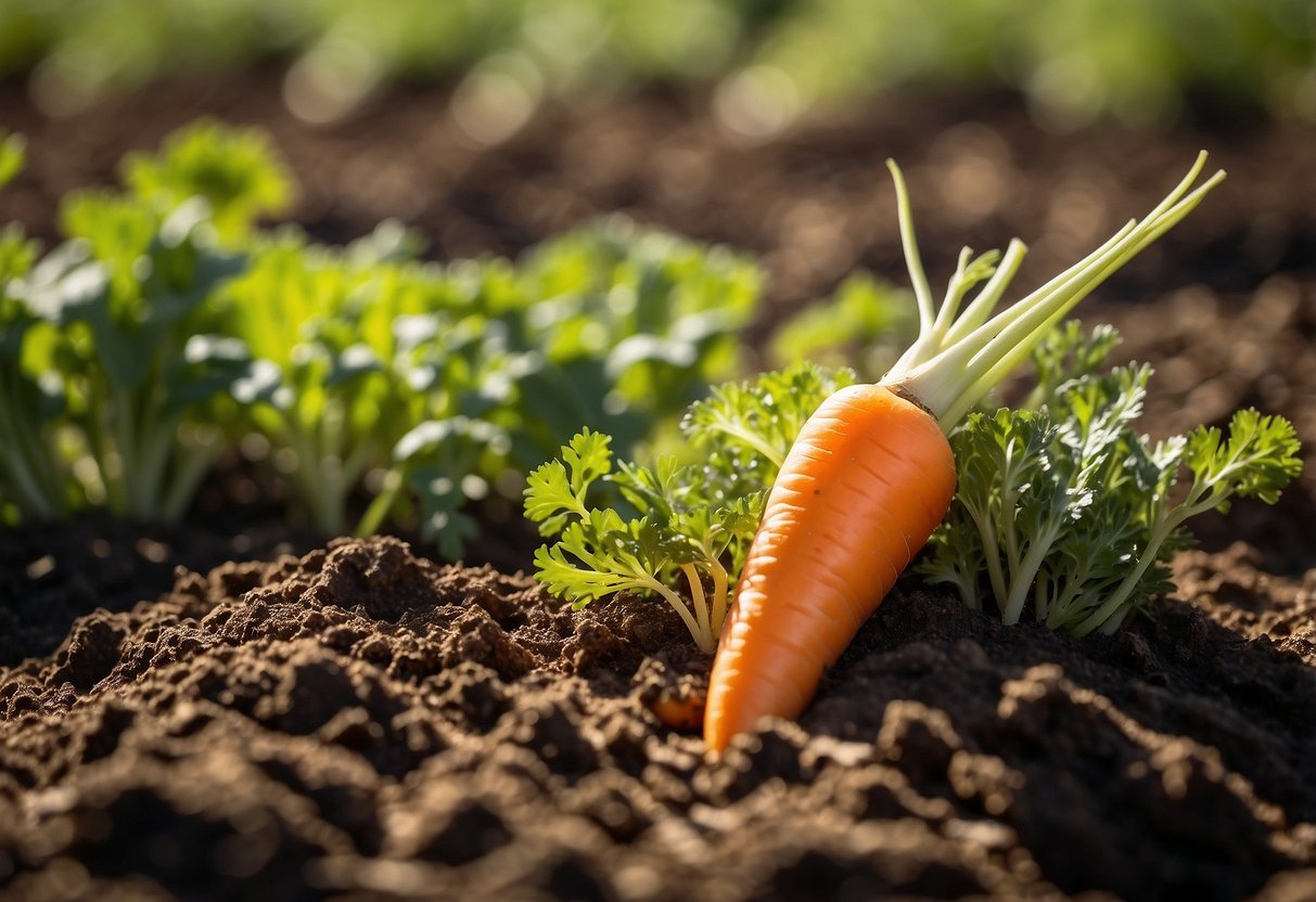 Carrot varieties arranged in a garden, with soil, sun, and water in Arizona