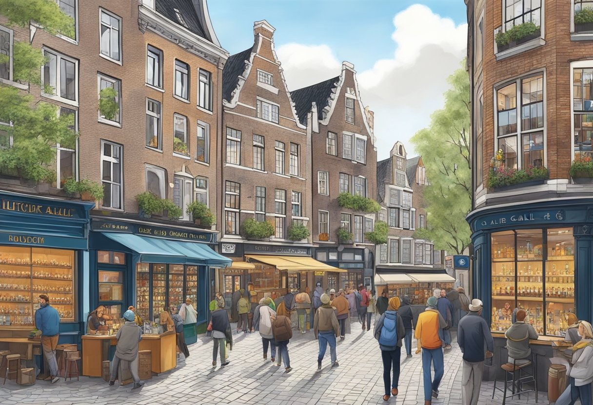 A bustling street in Utrecht with the iconic Gall en Gall liquor store, surrounded by historic buildings and busy pedestrians