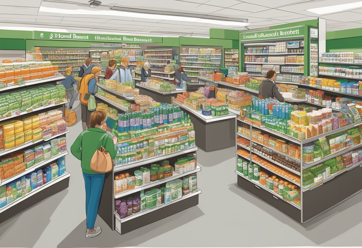 A bustling Holland and Barrett store in Utrecht, filled with shelves of health products and customers browsing the aisles