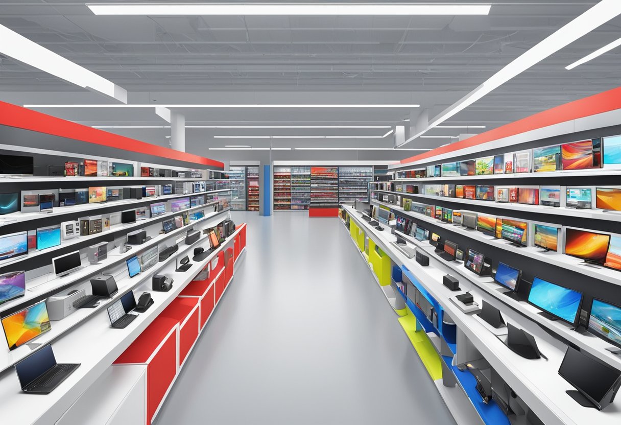 The bustling electronics store at Mediamarkt Utrecht The Wall, with rows of shelves and displays showcasing the latest gadgets and technology