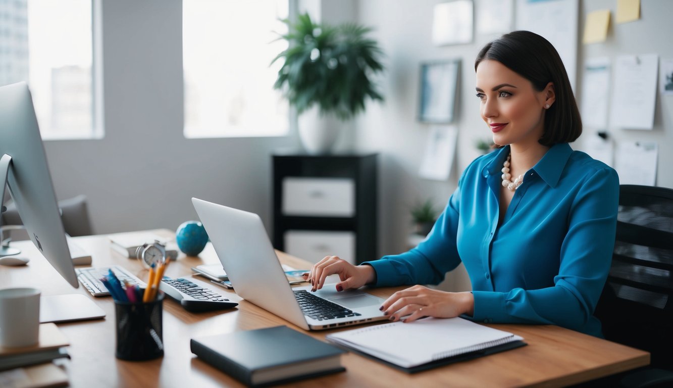 A virtual assistant organizes a cluttered desk, prioritizing tasks and managing schedules, improving productivity and workflow