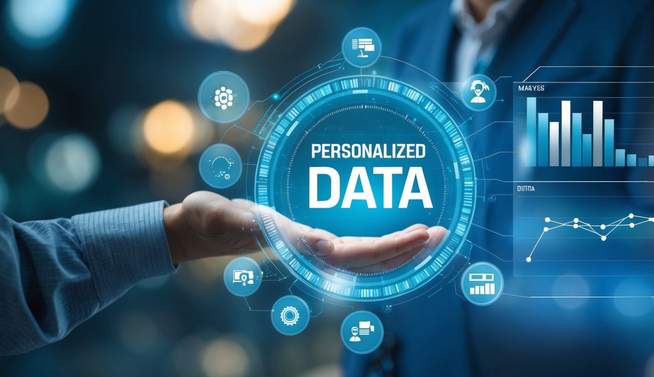 A futuristic AI analyzing real-time data for personalized digital marketing