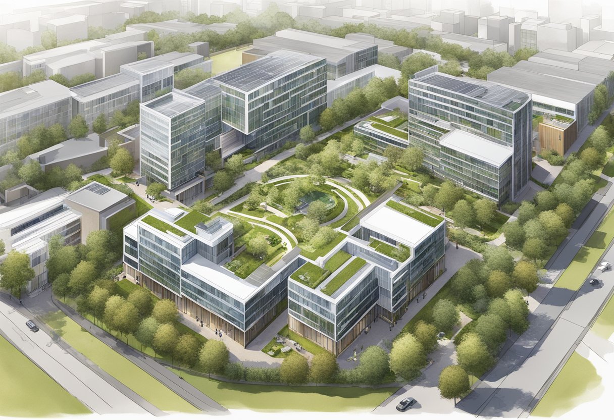 Aerial view of UMC Utrecht campus with modern buildings and greenery