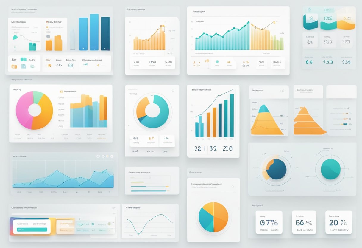 A clean, simple interface with bold icons and a neutral color palette. Graphs and charts display investment data in a straightforward manner