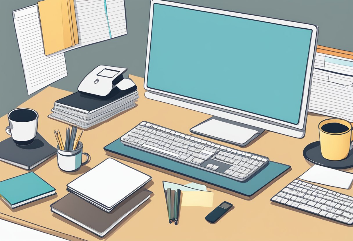 A clutter-free desk with a laptop, calculator, and organized files. A minimalist approach to tax filing principles