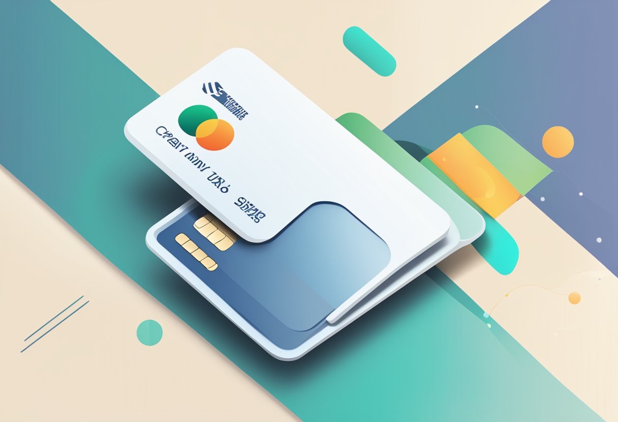 A clean and simple design with a single credit card icon surrounded by a few data points and a subtle graph in the background