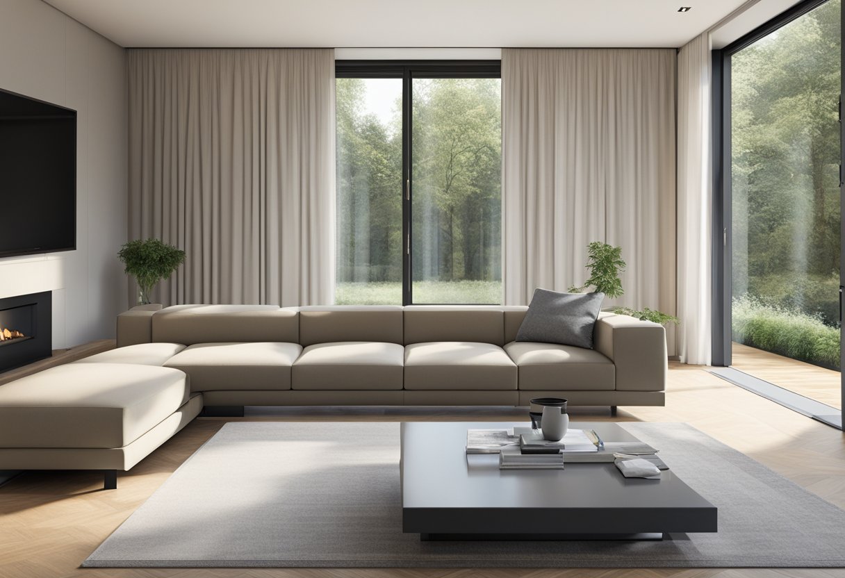 A modern Gelderland bank designed by Jan des Bouvrie, featuring sleek lines and minimalistic design, situated in a contemporary living room setting