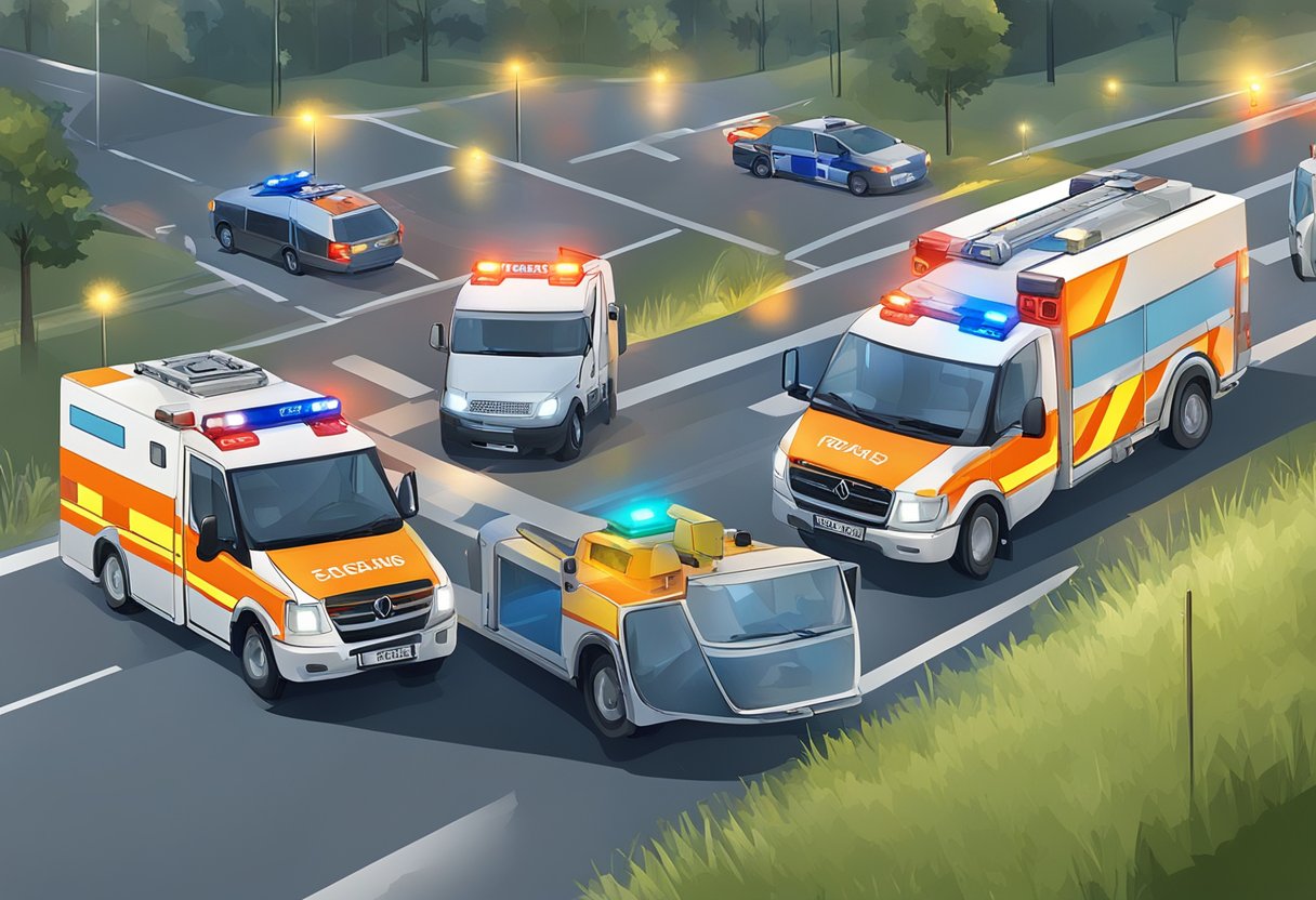 Emergency vehicles responding to calls in Gelderland Zuid, flashing lights and sirens cutting through the night