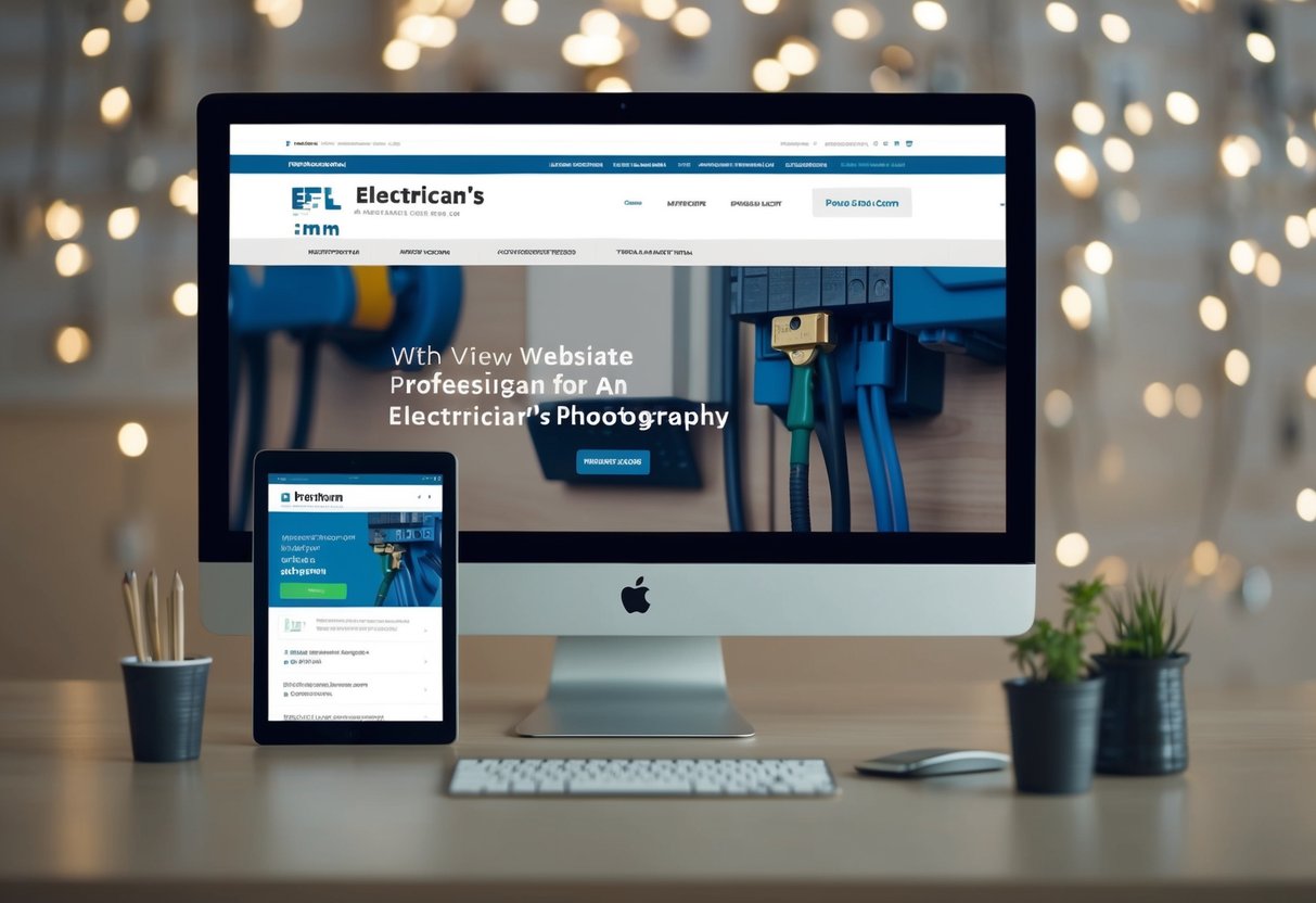 An electrician's website with a sleek design, featuring clear navigation and relevant content. Meta tags and keywords are strategically placed for SEO