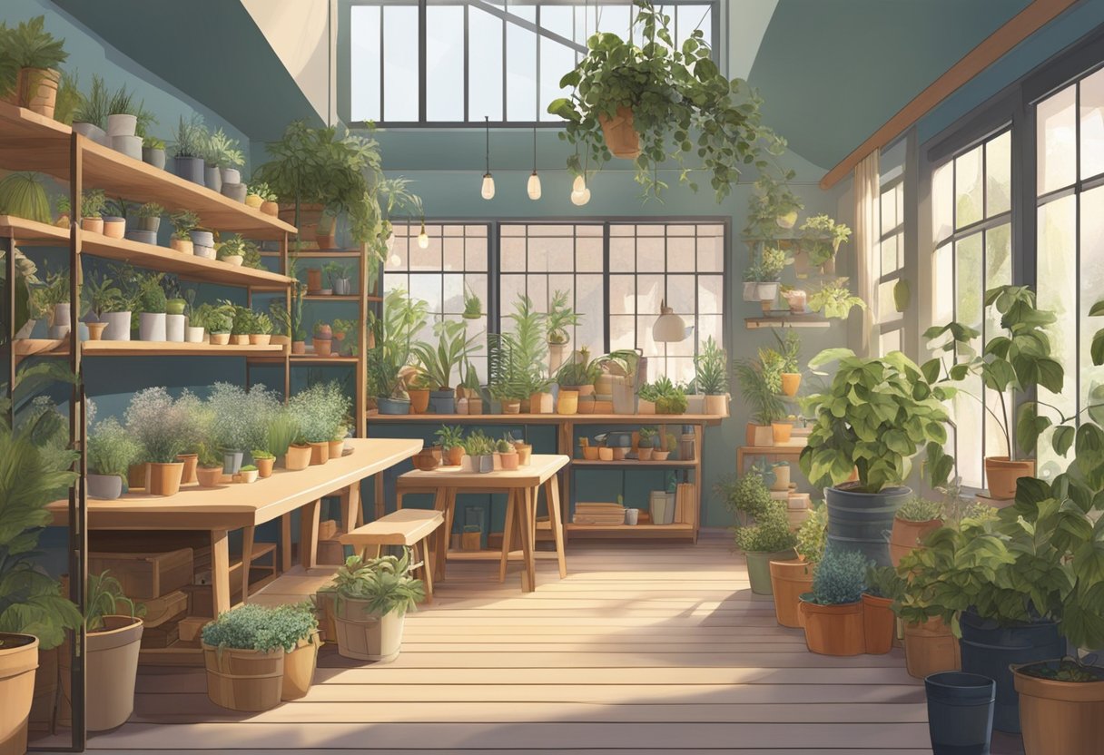 A cozy interior of Dille en Kamille in Apeldoorn, with shelves of natural home goods, potted plants, and soft lighting