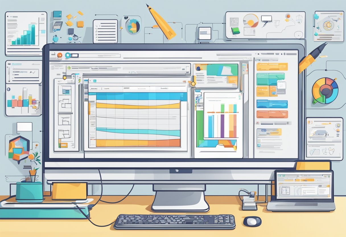 A computer screen with a step-by-step guide on automation testing. A mouse cursor clicks through the process, with colorful illustrations and clear instructions