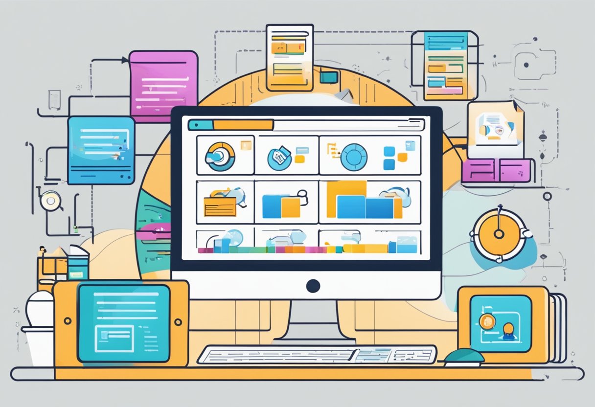 A computer screen displaying step-by-step automation testing guides with a colorful and engaging design. Icons and visual aids make the process easy to follow