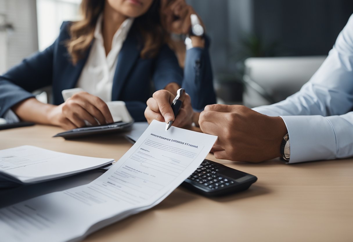 A person reviewing documents and speaking with a credit repair specialist over the phone