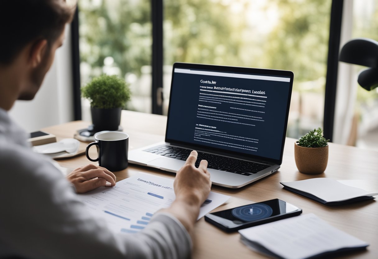 A person reviewing a list of potential credit repair leads, with a computer and phone nearby