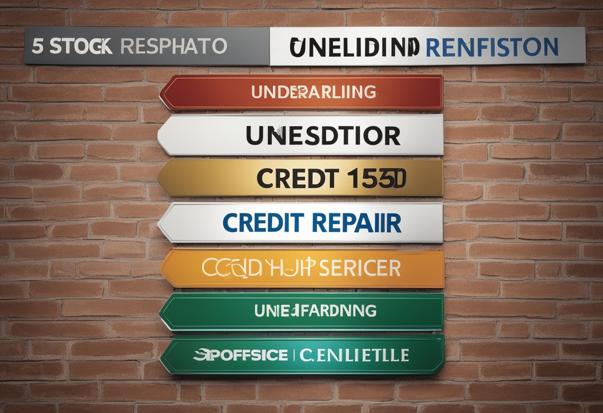 A group of five credit repair company logos displayed in a row, with a banner reading "Understanding Credit Repair Services" above them