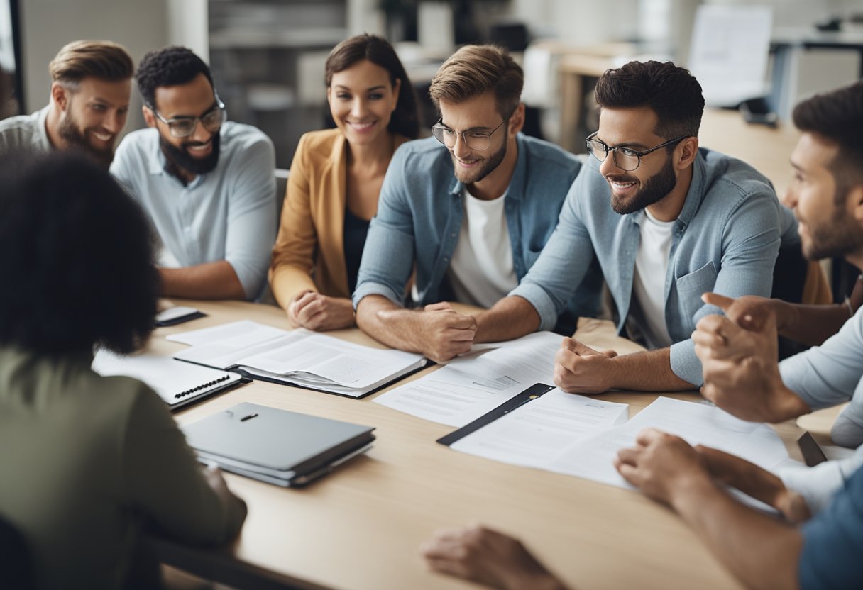 A group of individuals are attending a credit repair training and certification program. They are engaged in learning and discussion, with visual aids and materials spread out on the table