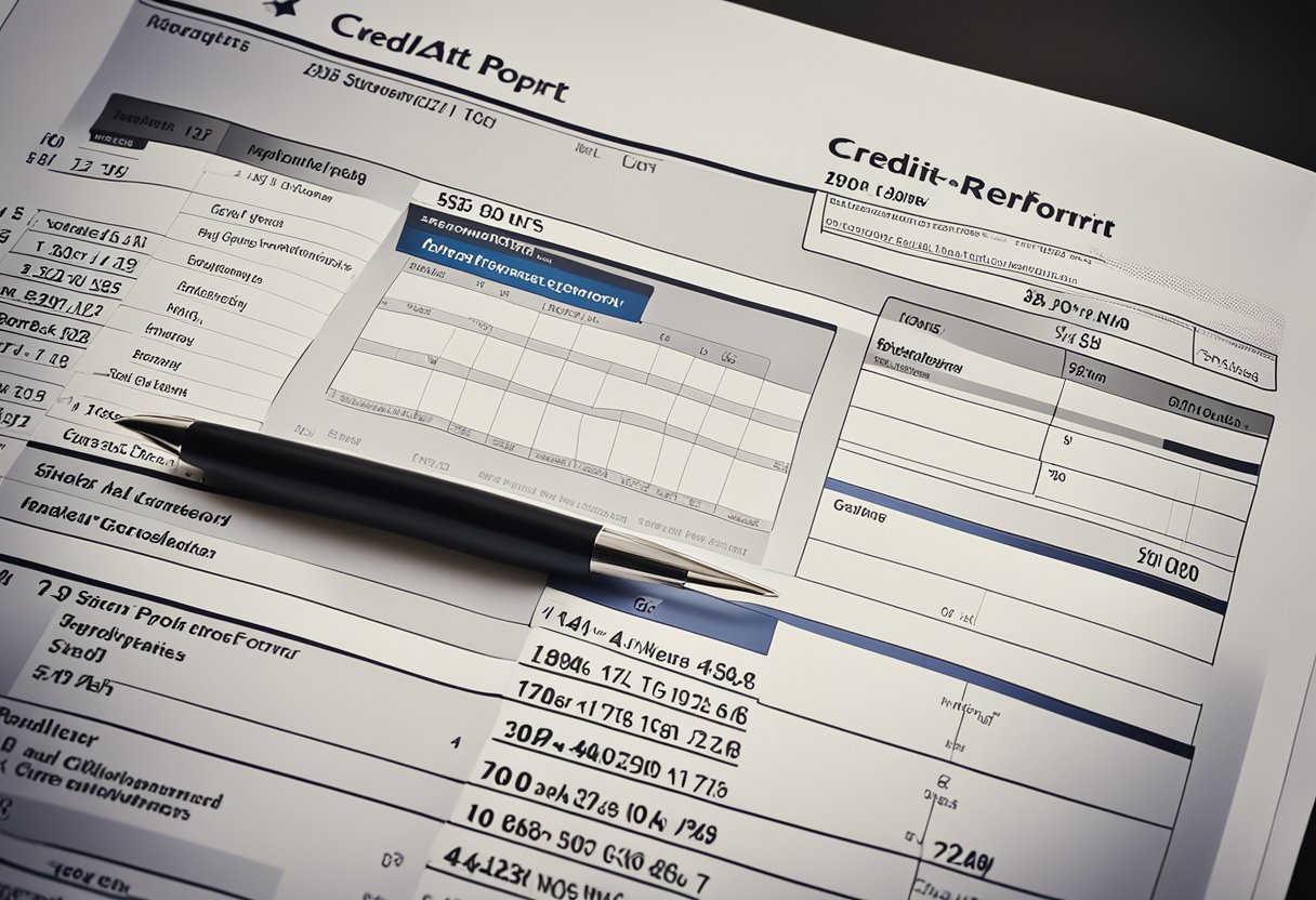 A person analyzing a detailed credit report with charts and graphs