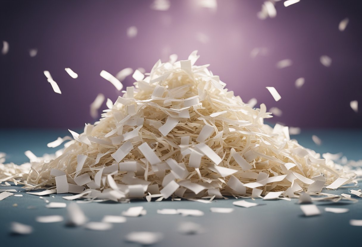 A pile of shredded paper pieces being rapidly put back together