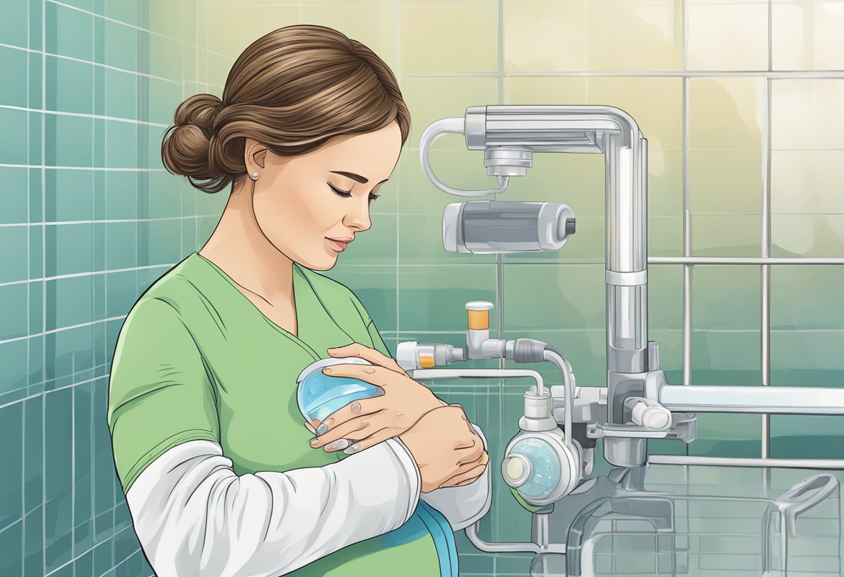 A pregnant woman receiving medical advice on thermal water usage