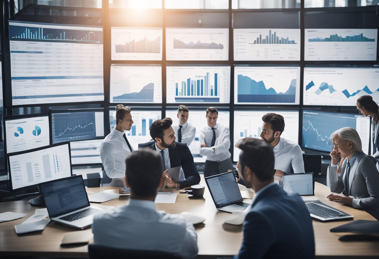 A group of financial experts discussing and analyzing data charts and graphs related to the cost of equity capital