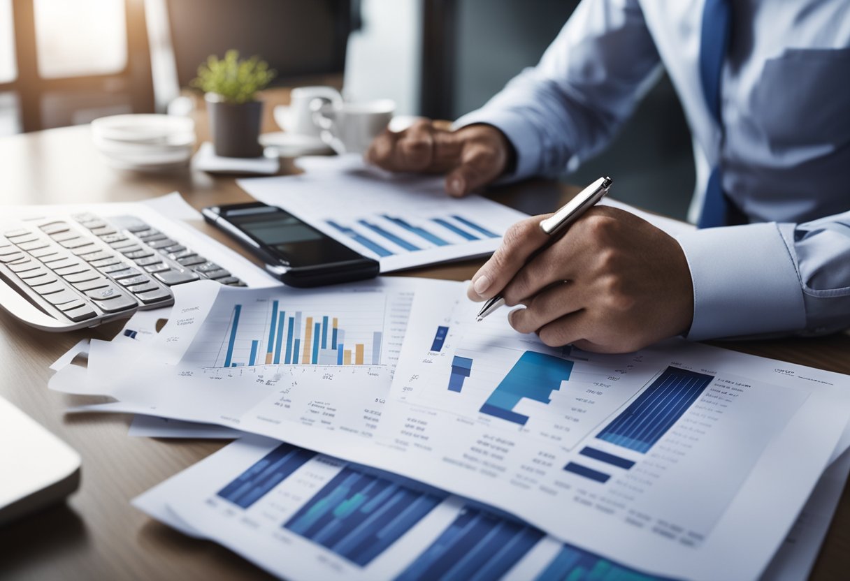 A businessman analyzing financial charts and graphs to calculate the cost of equity capital
