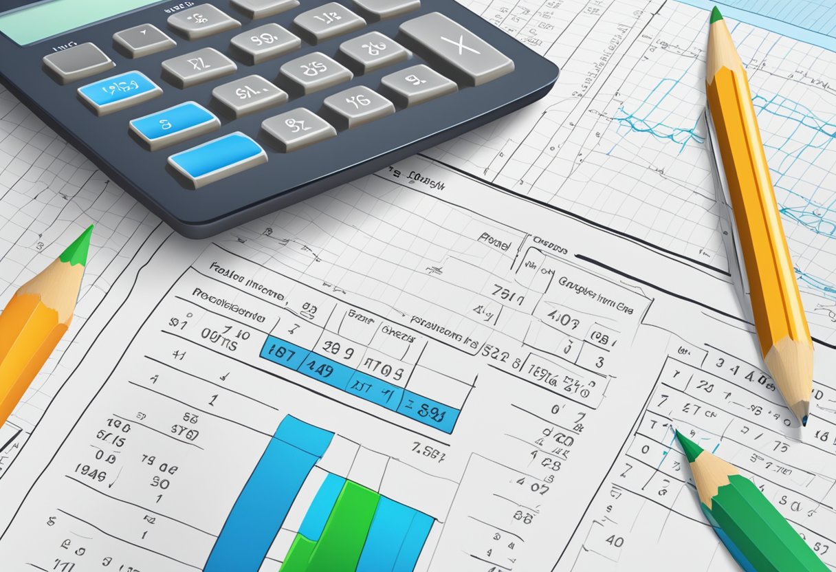 A calculator with a paper and pencil, displaying the process of calculating gross and net income