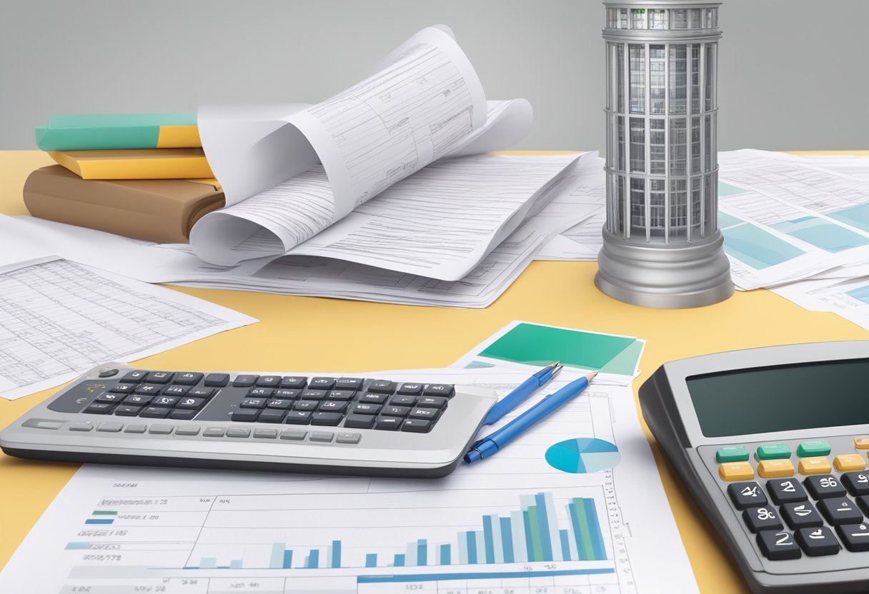 A table with columns for "Voordelen en Vergoedingen bruto netto 2024" is surrounded by financial documents and a calculator