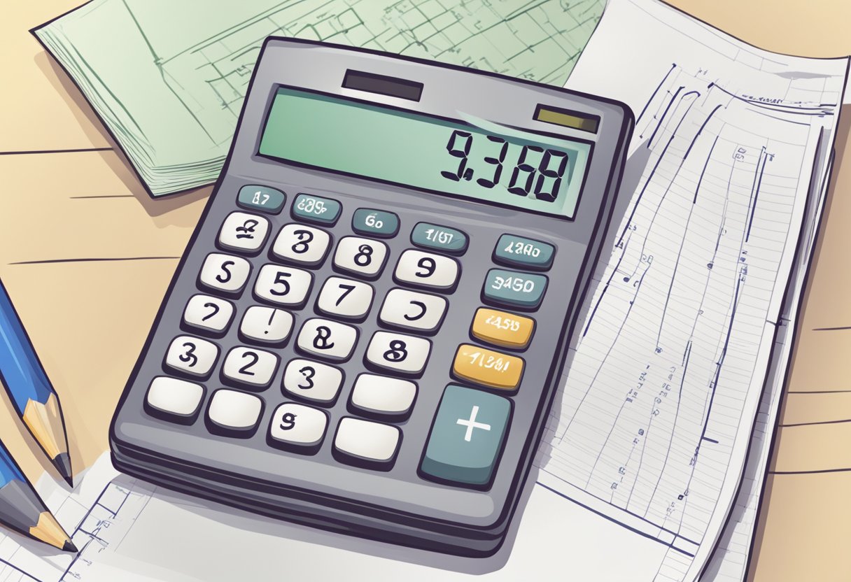 A calculator and a pay stub, with income and deductions, illustrate the process of converting net wages to gross wages