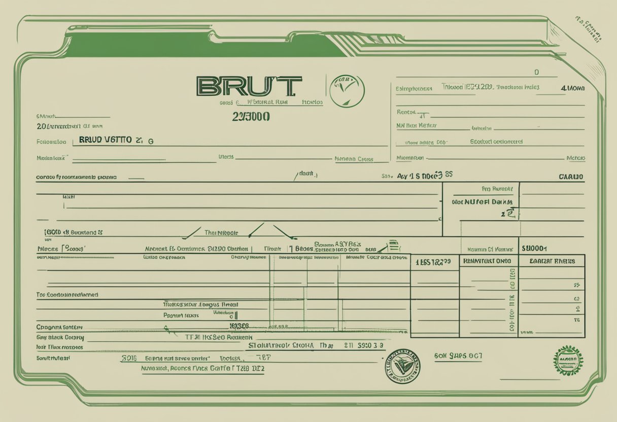 A paycheck with the words "bruto" and "netto" at the top, followed by the amount "2600" and an arrow pointing to a smaller amount below