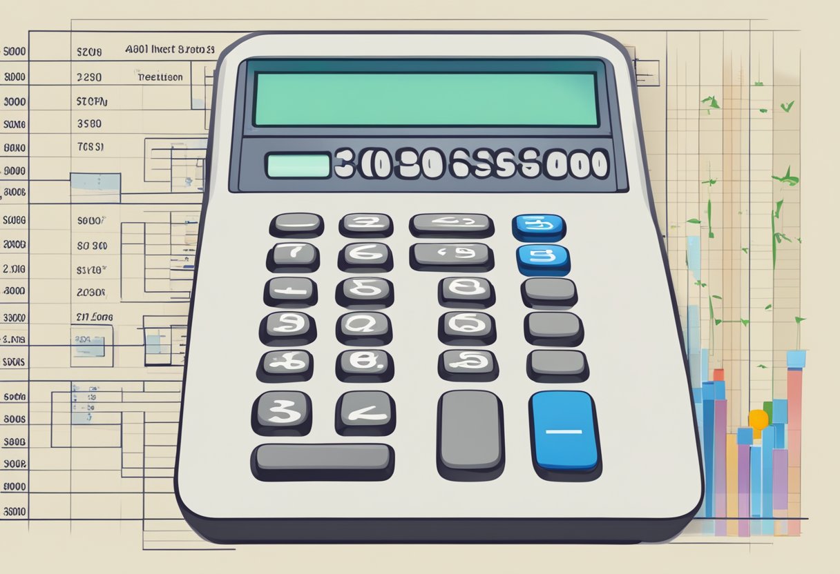 A calculator displaying the conversion process from 3300 gross to net income, with tax and deduction calculations