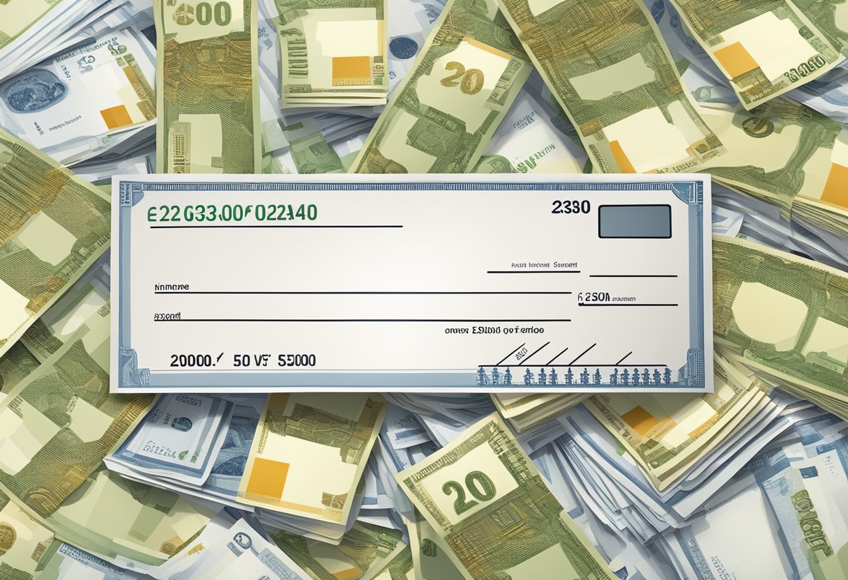 A paycheck with the amount of 2300 euros being converted from gross to net income