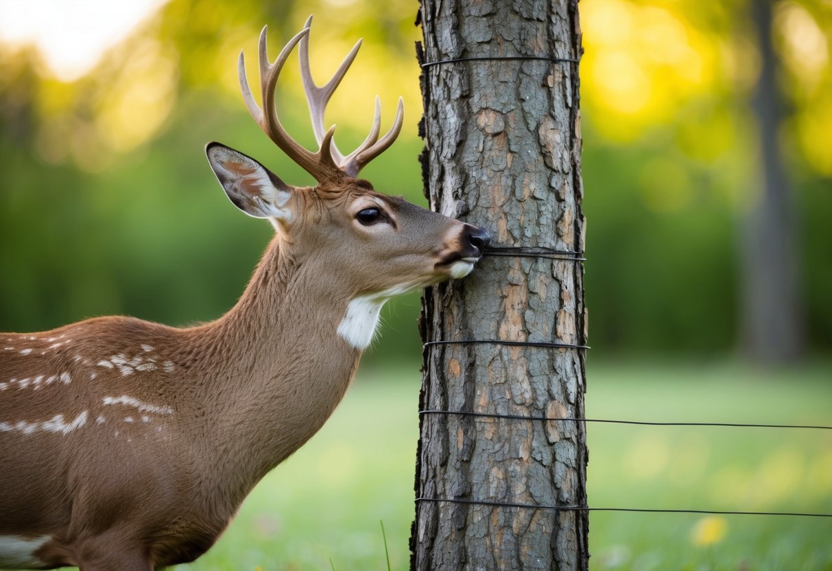 Deer nibble on tree bark. Use fencing or tree guards to protect trees