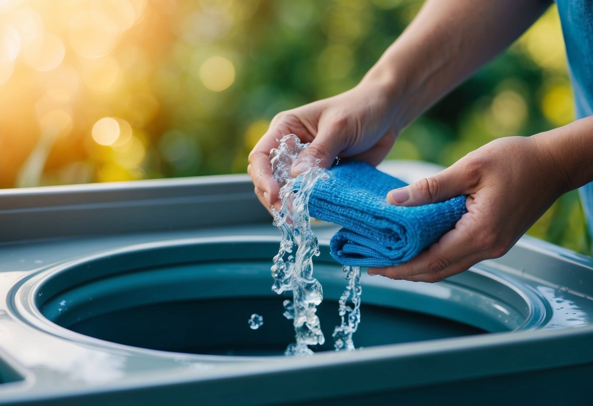 Eine Person, die zum Waschen und Pflegen nachhaltiger Kleidung kaltes Wasser verwendet und dabei 10 Tipps für nachhaltige Wäsche befolgt