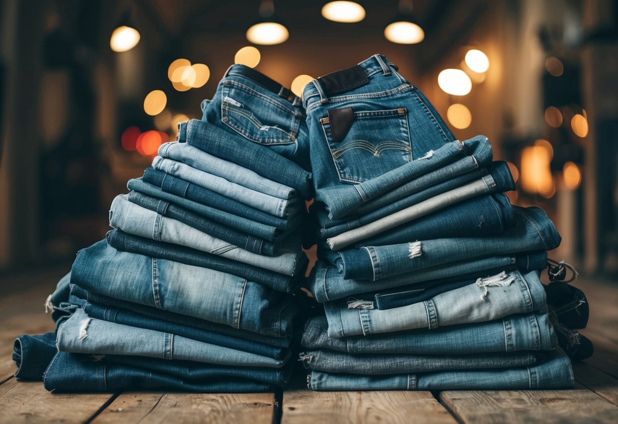 Ein Haufen alter Jeans wird in Rock-inspirierte Upcycling-Kreationen verwandelt