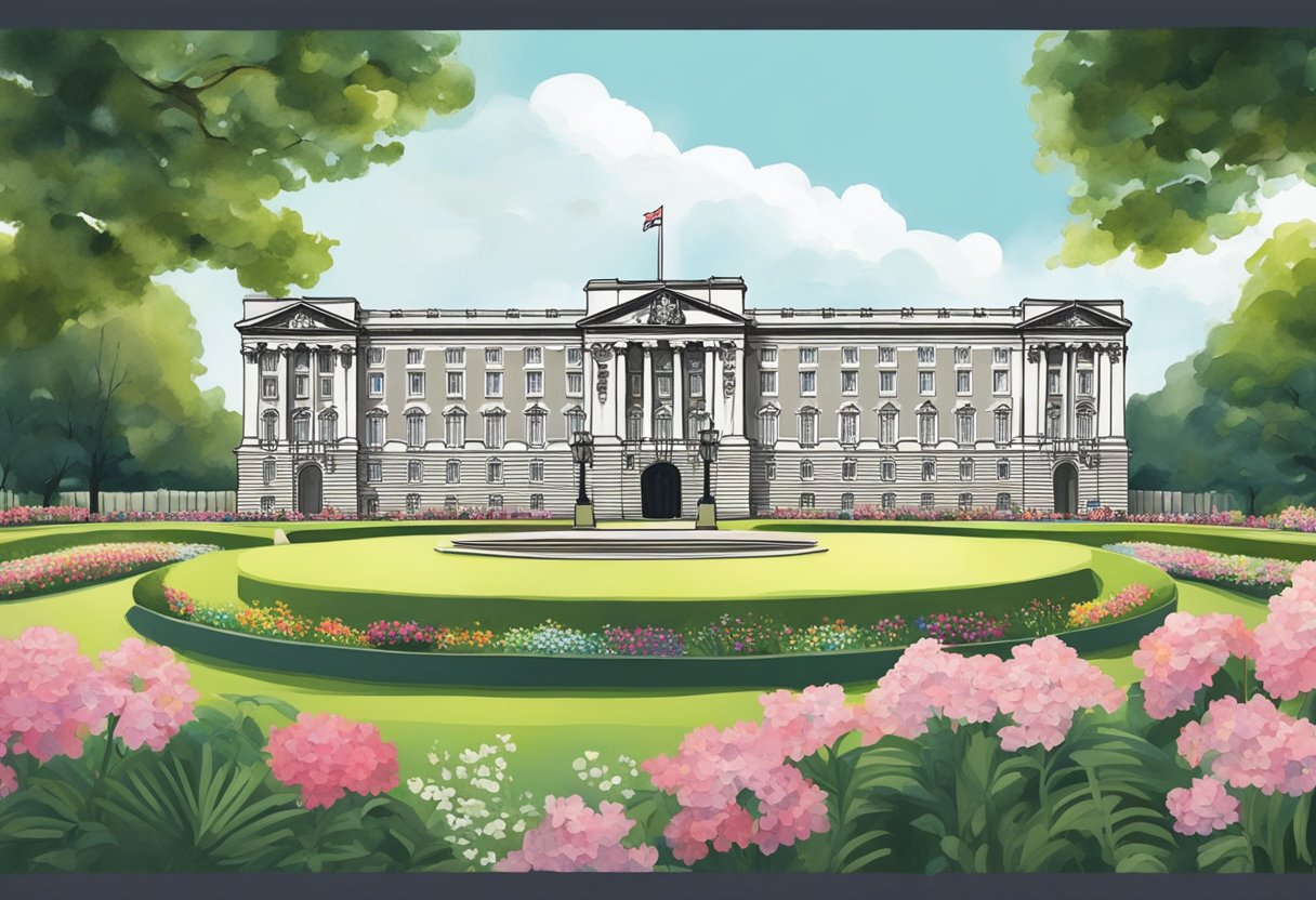 Buckingham Palace sits in the heart of London, surrounded by lush gardens and grand architecture. The iconic building stands as a symbol of British royalty and history